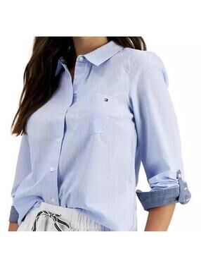Tommy Hilfiger Women’s Cotton Pinstripe Button-Down Shirt Large